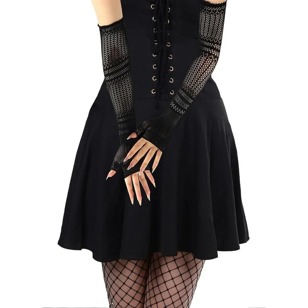 Women's Fishing Halloween Black 11 Net Gloves Fingerless Gothic Accessories